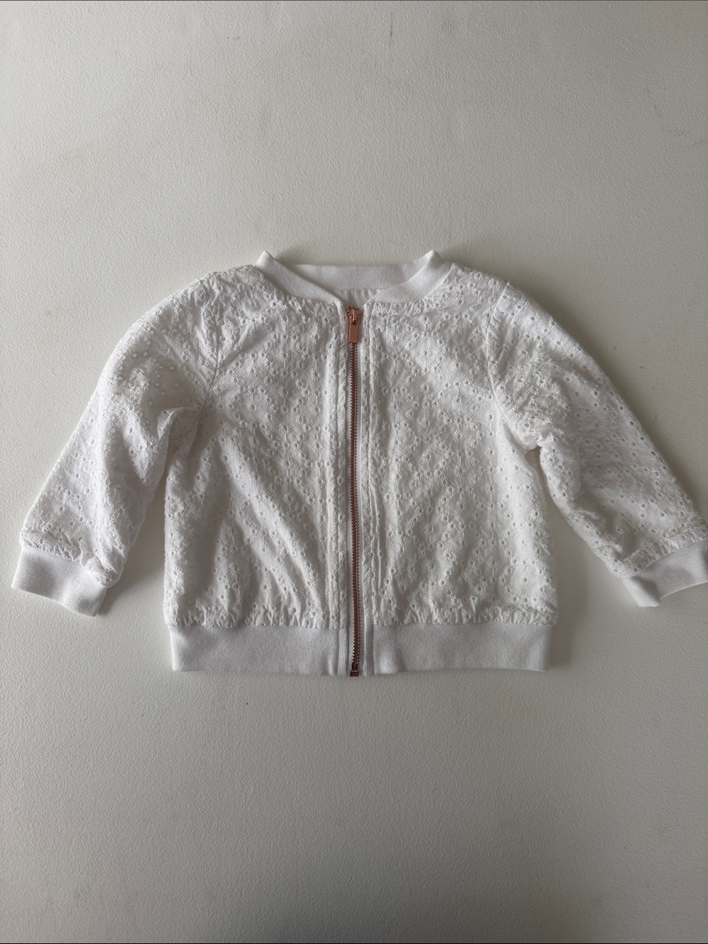 Cat & Jack - White Eyelet Zip Bomber Jacket with Rose Gold Zipper